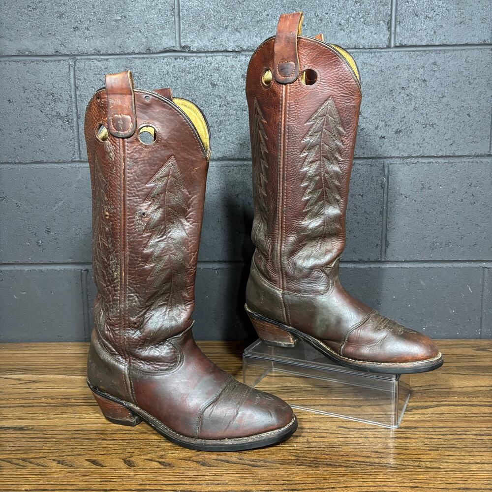 Double H Mens 10.5 D Brown Leather Western Cowboy Boots Vibram USA Made Buckaroo